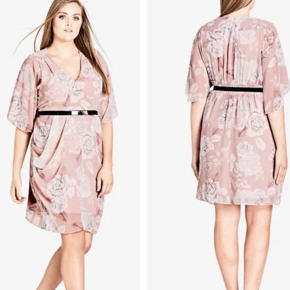 City Chic Floral Wrap Whimsy Draped Dress in Soft Whimsy - Picture 1 of 7